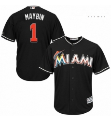 Mens Majestic Miami Marlins 1 Cameron Maybin Replica Black Alternate 2 Cool Base MLB Jersey 