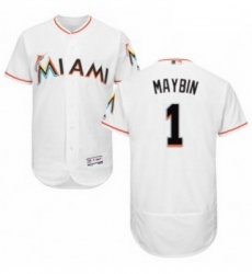 Mens Majestic Miami Marlins 1 Cameron Maybin White Home Flex Base Authentic Collection MLB Jersey