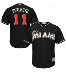 Mens Majestic Miami Marlins 11 J T Realmuto Replica Black Alternate 2 Cool Base MLB Jersey 