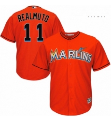 Mens Majestic Miami Marlins 11 J T Realmuto Replica Orange Alternate 1 Cool Base MLB Jersey 