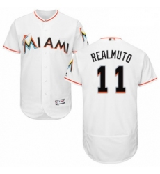 Mens Majestic Miami Marlins 11 J T Realmuto White Home Flex Base Authentic Collection MLB Jersey