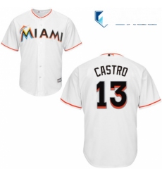 Mens Majestic Miami Marlins 13 Starlin Castro Replica White Home Cool Base MLB Jersey 