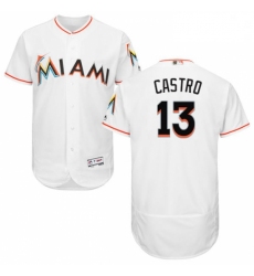 Mens Majestic Miami Marlins 13 Starlin Castro White Home Flex Base Authentic Collection MLB Jersey