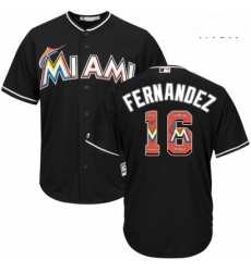 Mens Majestic Miami Marlins 16 Jose Fernandez Authentic Black Team Logo Fashion Cool Base MLB Jersey