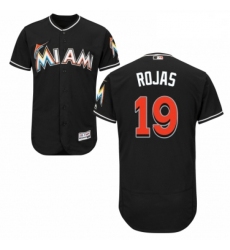 Mens Majestic Miami Marlins 19 Miguel Rojas Black Alternate Flex Base Authentic Collection MLB Jersey