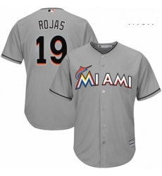 Mens Majestic Miami Marlins 19 Miguel Rojas Replica Grey Road Cool Base MLB Jersey 