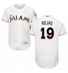 Mens Majestic Miami Marlins 19 Miguel Rojas White Home Flex Base Authentic Collection MLB Jersey