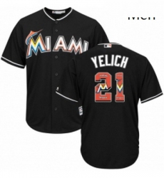 Mens Majestic Miami Marlins 21 Christian Yelich Authentic Black Team Logo Fashion Cool Base MLB Jersey
