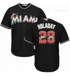 Mens Majestic Miami Marlins 28 Bryan Holaday Authentic Black Team Logo Fashion Cool Base MLB Jersey 