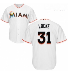 Mens Majestic Miami Marlins 31 Jeff Locke Replica White Home Cool Base MLB Jersey