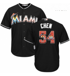 Mens Majestic Miami Marlins 54 Wei Yin Chen Authentic Black Team Logo Fashion Cool Base MLB Jersey