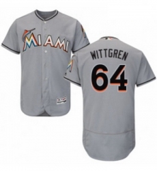 Mens Majestic Miami Marlins 64 Nick Wittgren Grey Road Flex Base Authentic Collection MLB Jersey