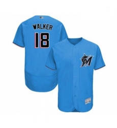 Mens Miami Marlins 18 Neil Walker Blue Alternate Flex Base Authentic Collection Baseball Jersey