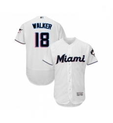 Mens Miami Marlins 18 Neil Walker White Home Flex Base Authentic Collection Baseball Jersey