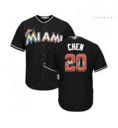 Mens Miami Marlins 20 Wei Yin Chen Authentic Black Team Logo Fashion Cool Base Baseball Jersey