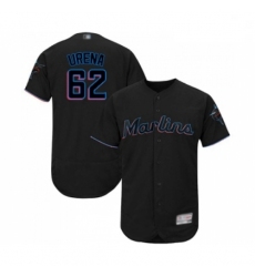 Mens Miami Marlins 62 Jose Urena Black Alternate Flex Base Authentic Collection Baseball Jersey