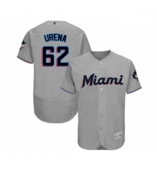 Mens Miami Marlins 62 Jose Urena Grey Road Flex Base Authentic Collection Baseball Jersey