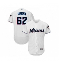 Mens Miami Marlins 62 Jose Urena White Home Flex Base Authentic Collection Baseball Jersey