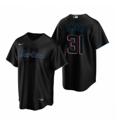 Mens Nike Miami Marlins 31 Caleb Smith Black Alternate Stitched Baseball Jersey