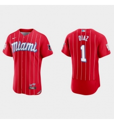 Miami Marlins 1 Isan Diaz Men Nike 2021 City Connect Authentic MLB Jersey Red