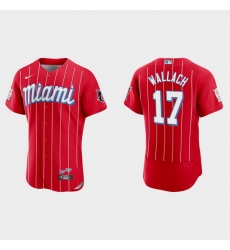 Miami Marlins 17 Chad Wallach Men Nike 2021 City Connect Authentic MLB Jersey Red