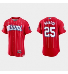 Miami Marlins 25 Lewis Brinson Men Nike 2021 City Connect Authentic MLB Jersey Red