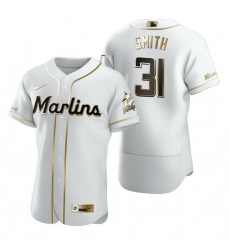 Miami Marlins 31 Caleb Smith White Nike Mens Authentic Golden Edition MLB Jersey