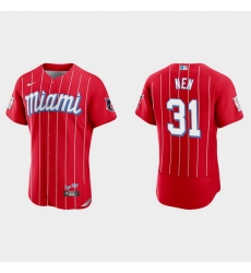 Miami Marlins 31 Robb Nen Men Nike 2021 City Connect Authentic MLB Jersey Red