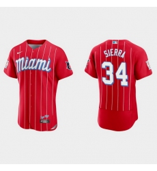 Miami Marlins 34 Magneuris Sierra Men Nike 2021 City Connect Authentic MLB Jersey Red