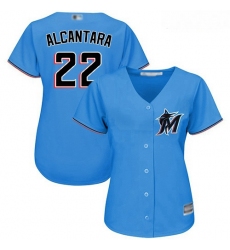 Marlins #22 Sandy Alcantara Blue Alternate Women Stitched Baseball Jersey