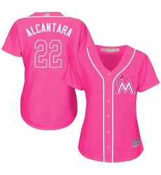 Marlins #22 Sandy Alcantara Pink Fashion Women Stitched Baseball Jersey