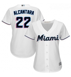 Marlins #22 Sandy Alcantara White Home Women Stitched Baseball Jersey