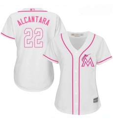 Marlins #22 Sandy Alcantara White Pink Fashion Women Stitched Baseball Jersey