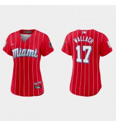 Miami Marlins 17 Chad Wallach Women Nike 2021 City Connect Authentic MLB Jersey Red