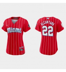 Miami Marlins 22 Sandy Alcantara Women Nike 2021 City Connect Authentic MLB Jersey Red