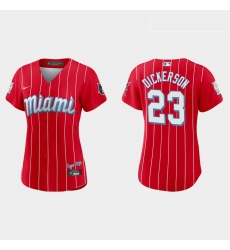 Miami Marlins 23 Corey Dickerson Women Nike 2021 City Connect Authentic MLB Jersey Red