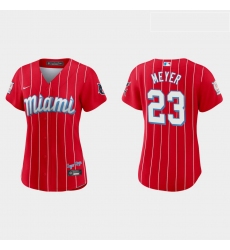 Miami Marlins 23 Max Meyer Women Nike 2021 City Connect Authentic MLB Jersey Red