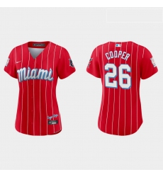 Miami Marlins 26 Garrett Cooper Women Nike 2021 City Connect Authentic MLB Jersey Red