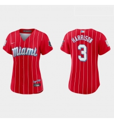 Miami Marlins 3 Monte Harrison Women Nike 2021 City Connect Authentic MLB Jersey Red