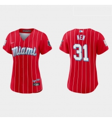 Miami Marlins 31 Robb Nen Women Nike 2021 City Connect Authentic MLB Jersey Red