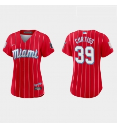 Miami Marlins 39 John Curtiss Women Nike 2021 City Connect Authentic MLB Jersey Red