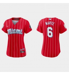 Miami Marlins 6 Starling Marte Women Nike 2021 City Connect Authentic MLB Jersey Red
