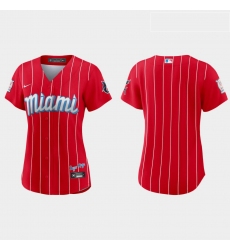 Miami Marlins Women Nike 2021 City Connect Authentic MLB Jersey Red