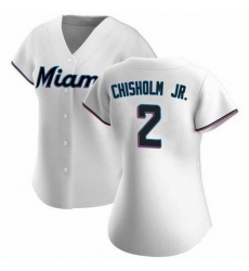 Women Miami Marlins #2 Jazz Chisholm Jr. White Cool Base Stitched Jersey