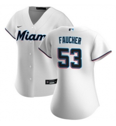 Women Miami Marlins 53 Calvin Faucher White Cool Base Stitched Baseball Jersey