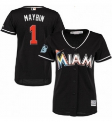 Womens Majestic Miami Marlins 1 Cameron Maybin Authentic Black Alternate 2 Cool Base MLB Jersey 