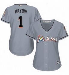 Womens Majestic Miami Marlins 1 Cameron Maybin Authentic Grey Road Cool Base MLB Jersey 