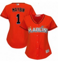 Womens Majestic Miami Marlins 1 Cameron Maybin Replica Orange Alternate 1 Cool Base MLB Jersey 