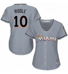 Womens Majestic Miami Marlins 10 JT Riddle Replica Grey Road Cool Base MLB Jersey 