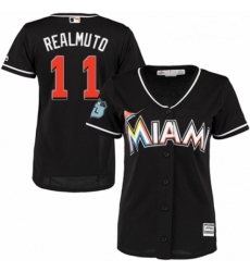 Womens Majestic Miami Marlins 11 J T Realmuto Authentic Black Alternate 2 Cool Base MLB Jersey 